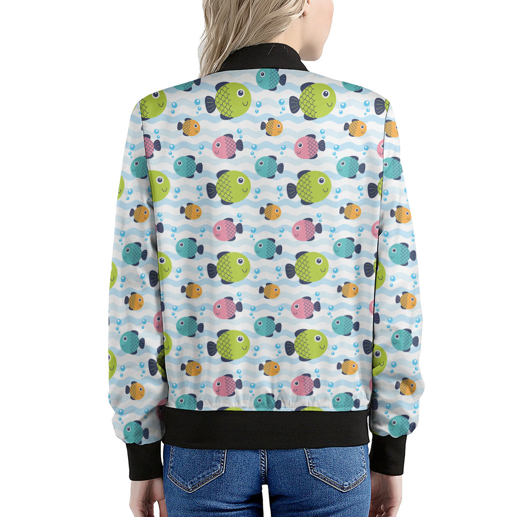 Cartoon Fish Pattern Print Women's Bomber Jacket