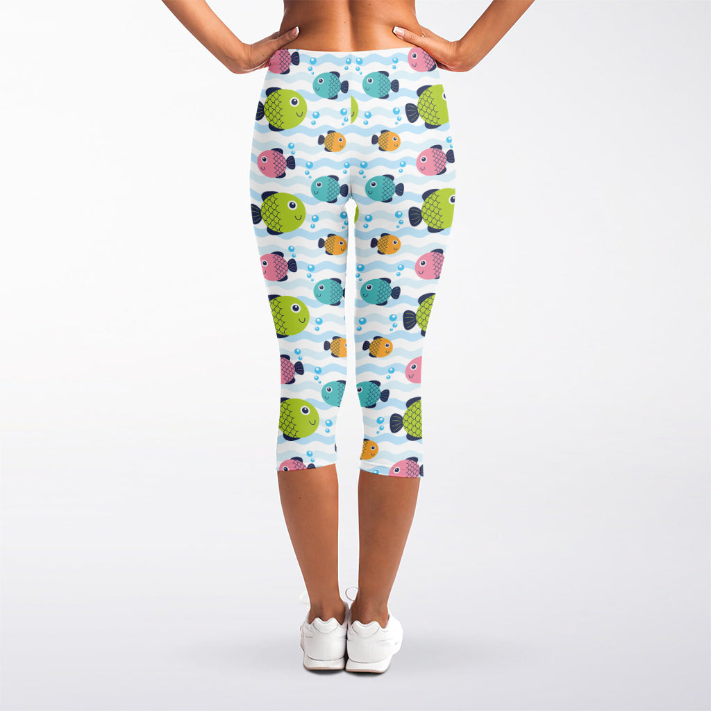 Cartoon Fish Pattern Print Women's Capri Leggings