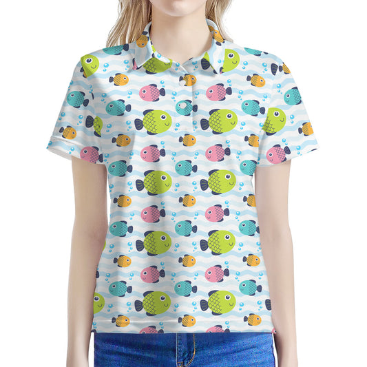 Cartoon Fish Pattern Print Women's Polo Shirt