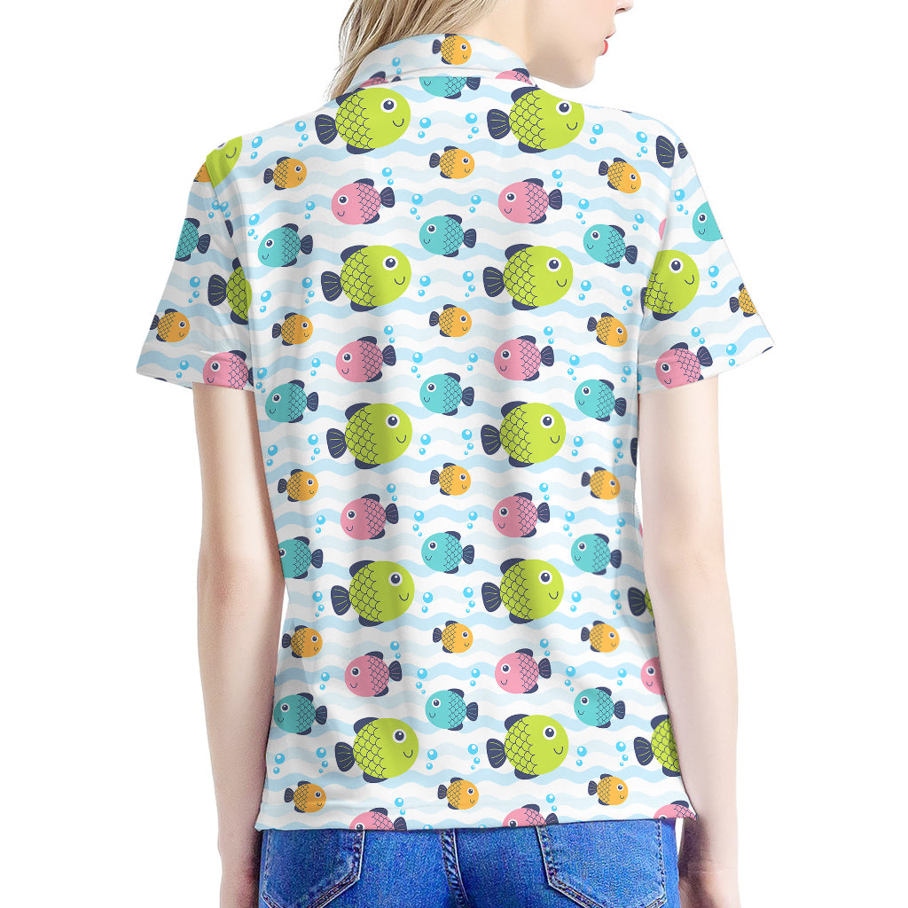 Cartoon Fish Pattern Print Women's Polo Shirt