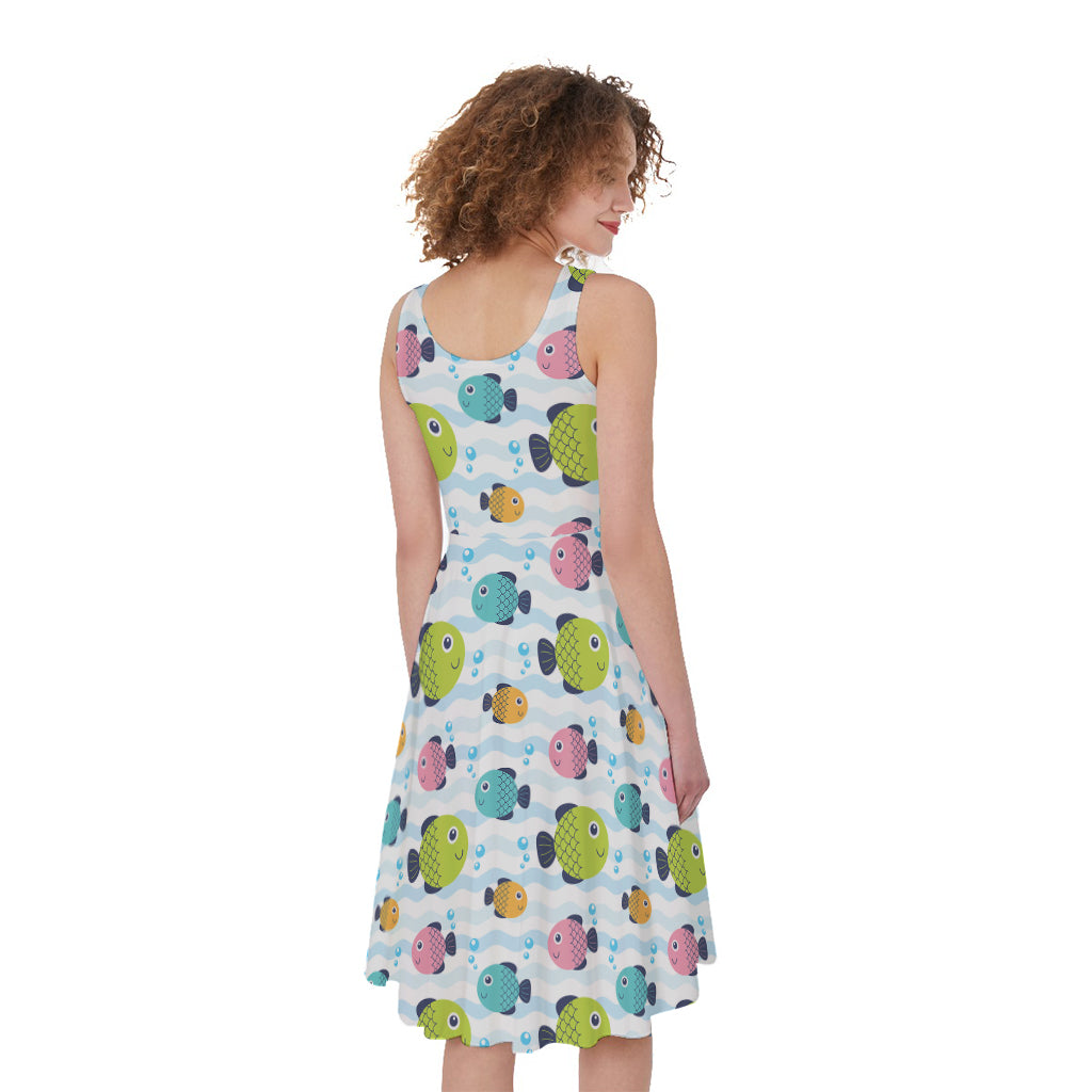 Cartoon Fish Pattern Print Women's Sleeveless Dress
