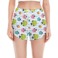 Cartoon Fish Pattern Print Women's Split Running Shorts