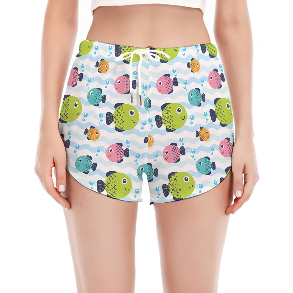 Cartoon Fish Pattern Print Women's Split Running Shorts