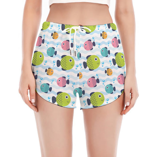 Cartoon Fish Pattern Print Women's Split Running Shorts