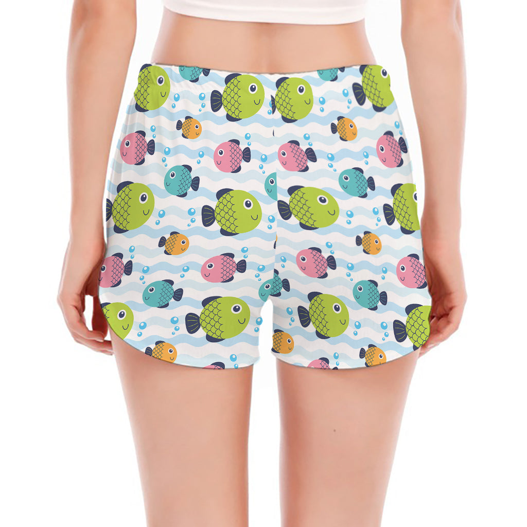Cartoon Fish Pattern Print Women's Split Running Shorts