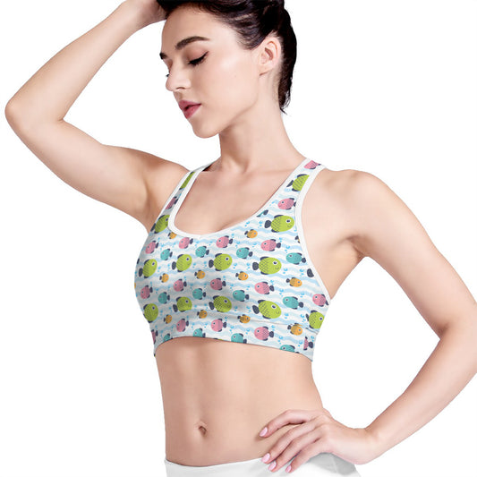 Cartoon Fish Pattern Print Women's Sports Bra