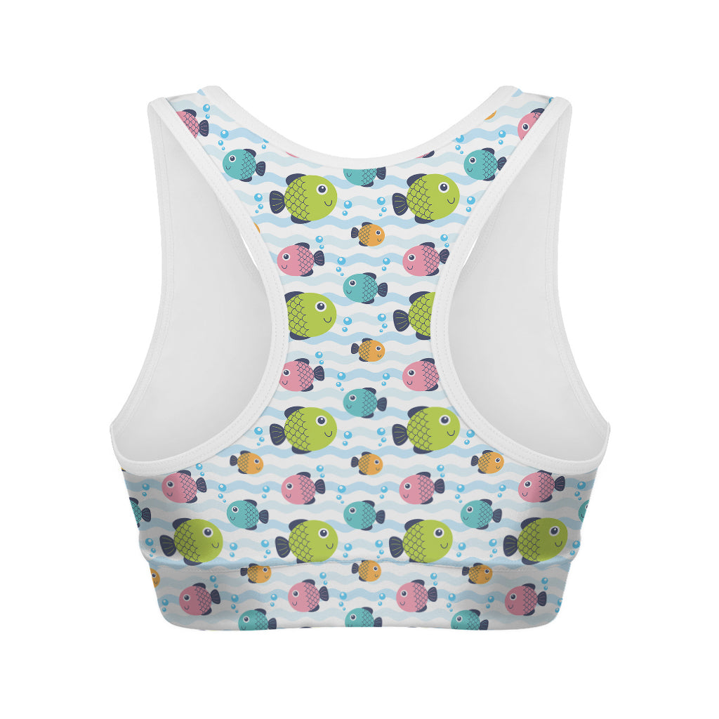 Cartoon Fish Pattern Print Women's Sports Bra