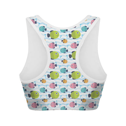 Cartoon Fish Pattern Print Women's Sports Bra