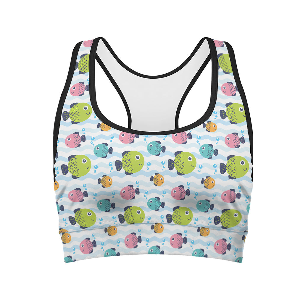 Cartoon Fish Pattern Print Women's Sports Bra