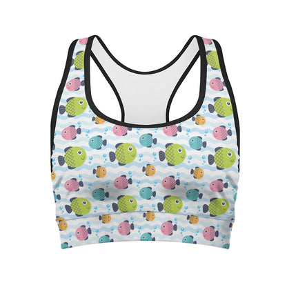 Cartoon Fish Pattern Print Women's Sports Bra