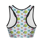 Cartoon Fish Pattern Print Women's Sports Bra