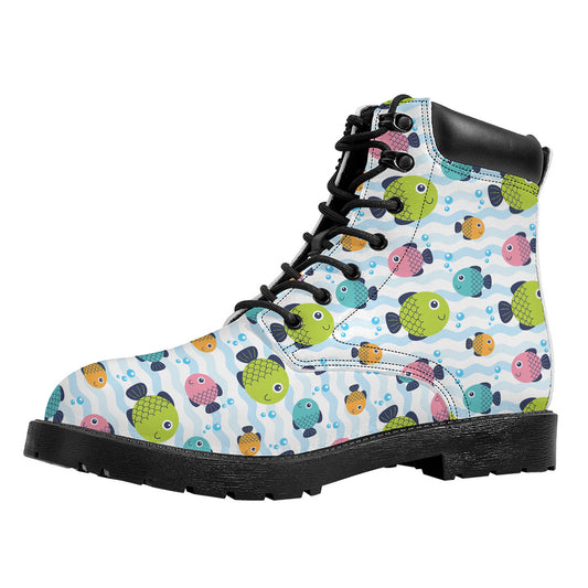 Cartoon Fish Pattern Print Work Boots