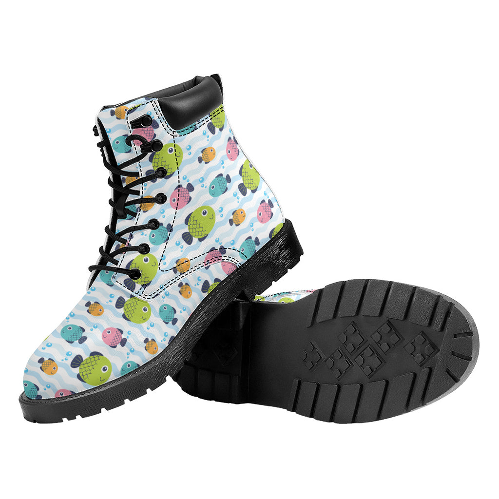 Cartoon Fish Pattern Print Work Boots