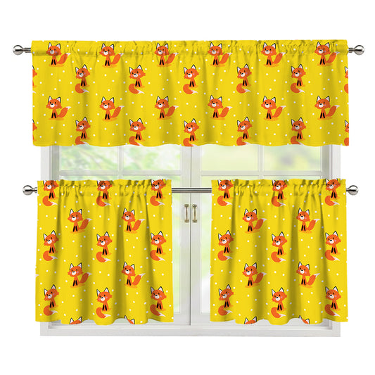 Cartoon Fox Pattern Print 3 Piece Kitchen Curtains