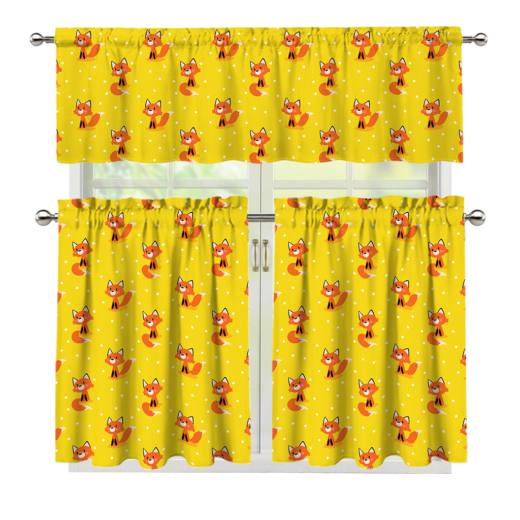 Cartoon Fox Pattern Print 3 Piece Kitchen Curtains