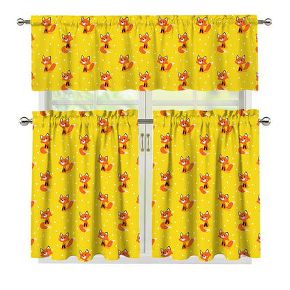 Cartoon Fox Pattern Print 3 Piece Kitchen Curtains