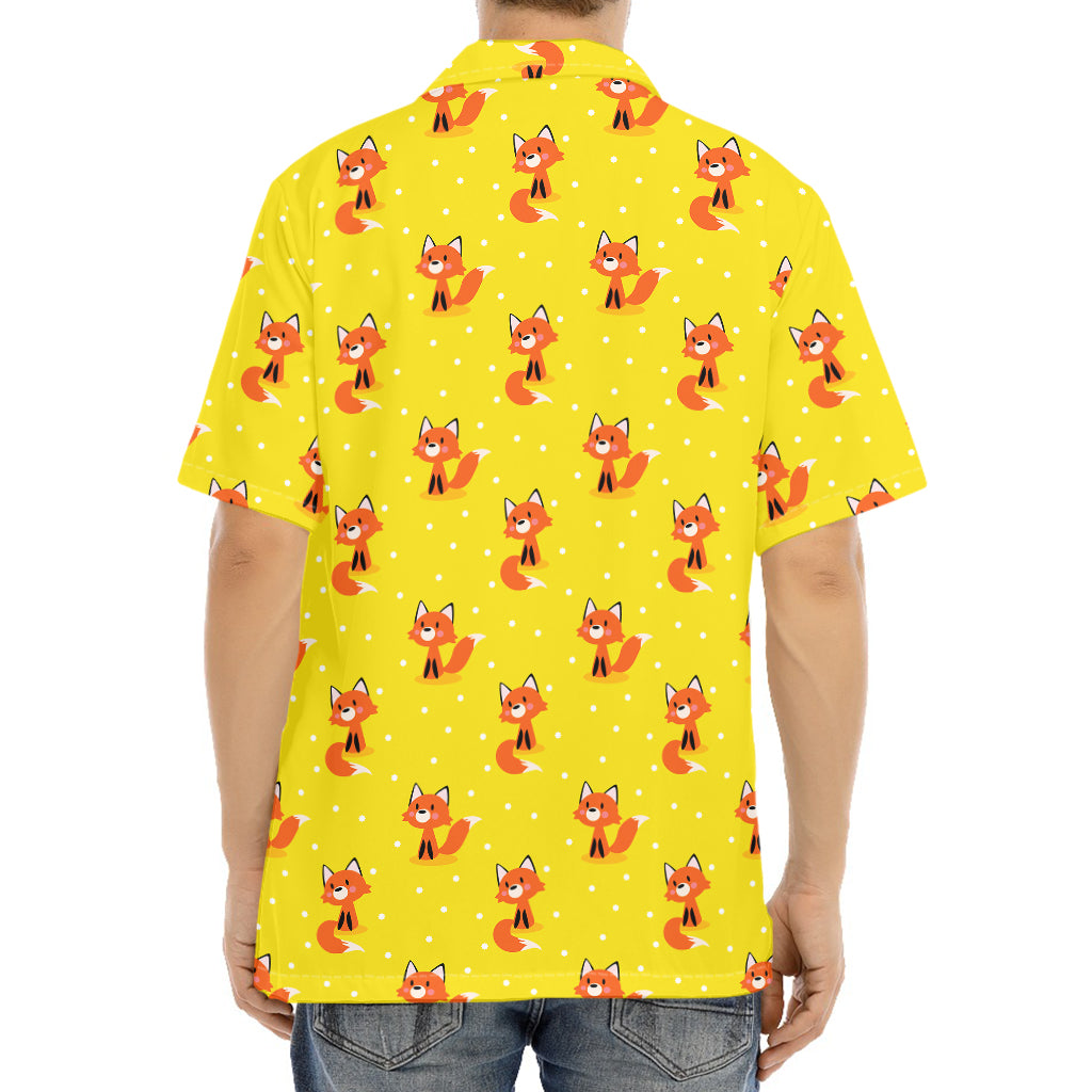Cartoon Fox Pattern Print Aloha Shirt
