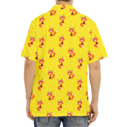 Cartoon Fox Pattern Print Aloha Shirt