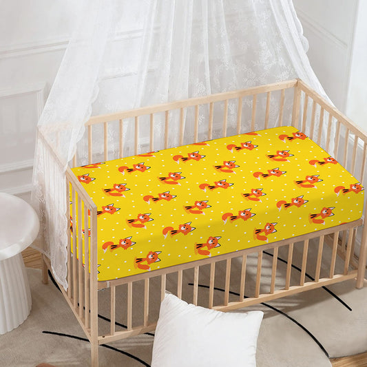 Cartoon Fox Pattern Print Baby Crib Sheet