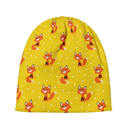 Cartoon Fox Pattern Print Beanie