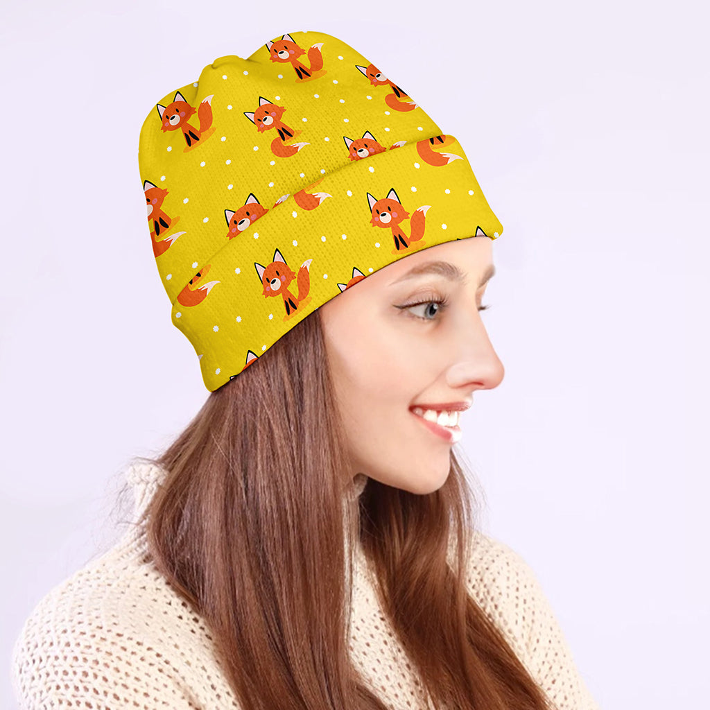 Cartoon Fox Pattern Print Beanie