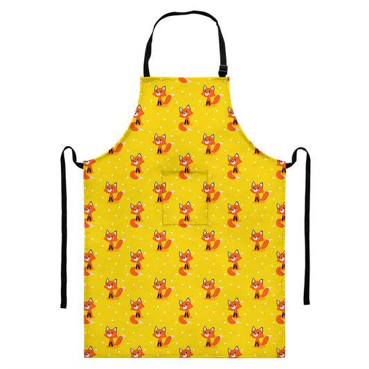 Cartoon Fox Pattern Print Bib Apron With Pocket