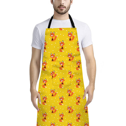Cartoon Fox Pattern Print Bib Apron With Pocket