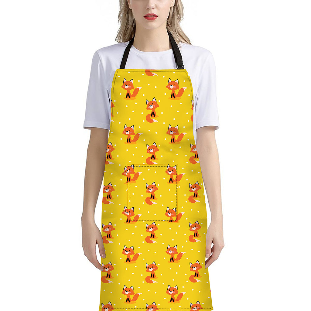 Cartoon Fox Pattern Print Bib Apron With Pocket