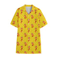 Cartoon Fox Pattern Print Cotton Hawaiian Shirt