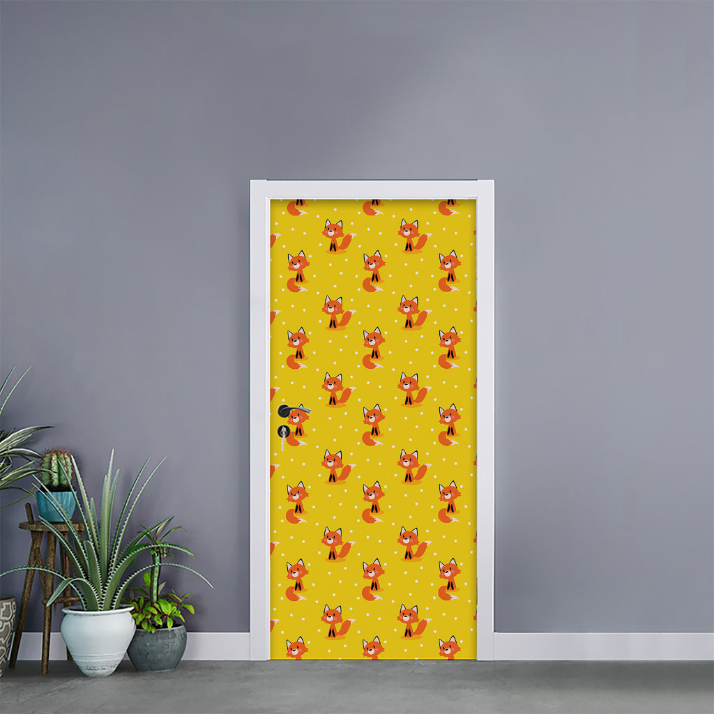 Cartoon Fox Pattern Print Door Sticker