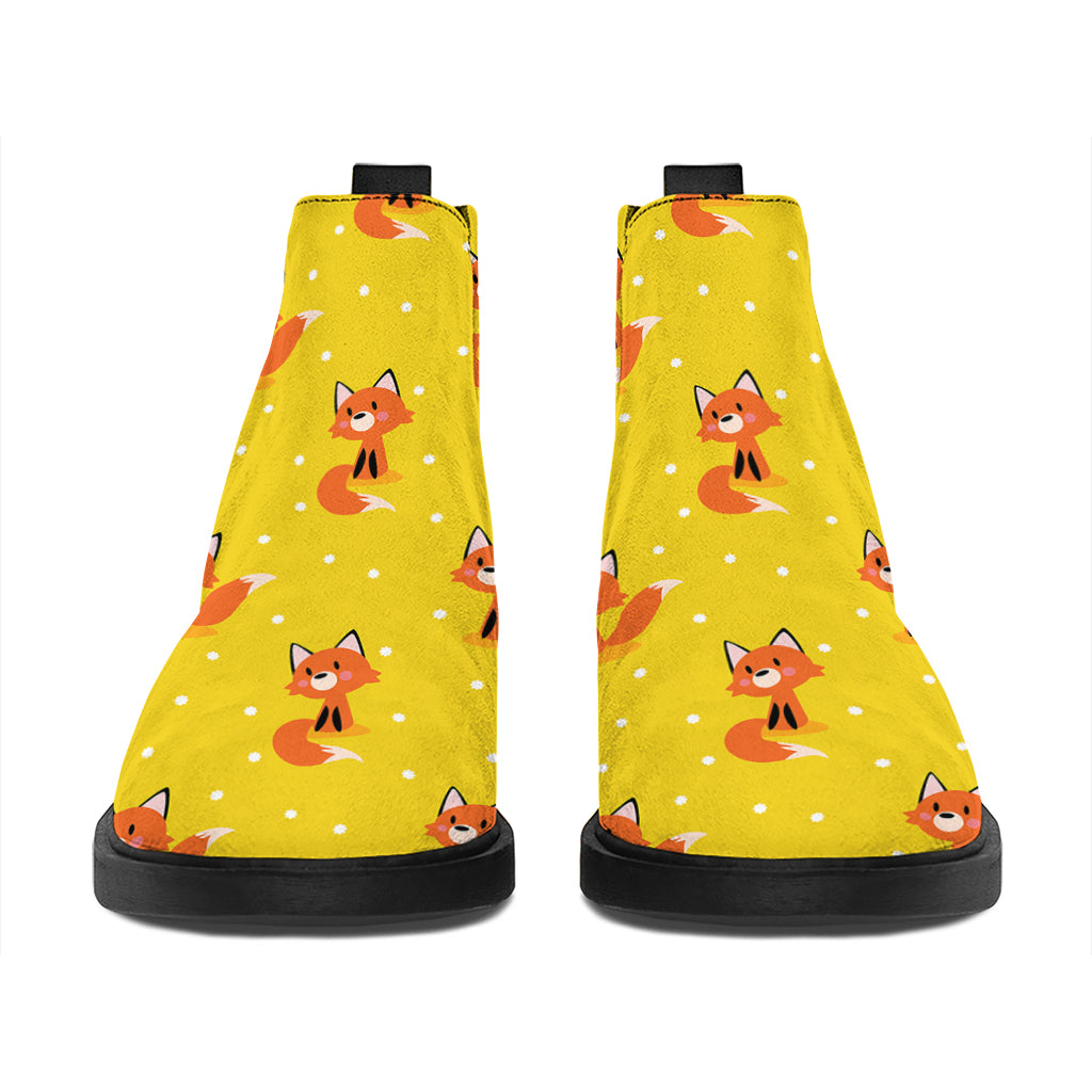 Cartoon Fox Pattern Print Flat Ankle Boots
