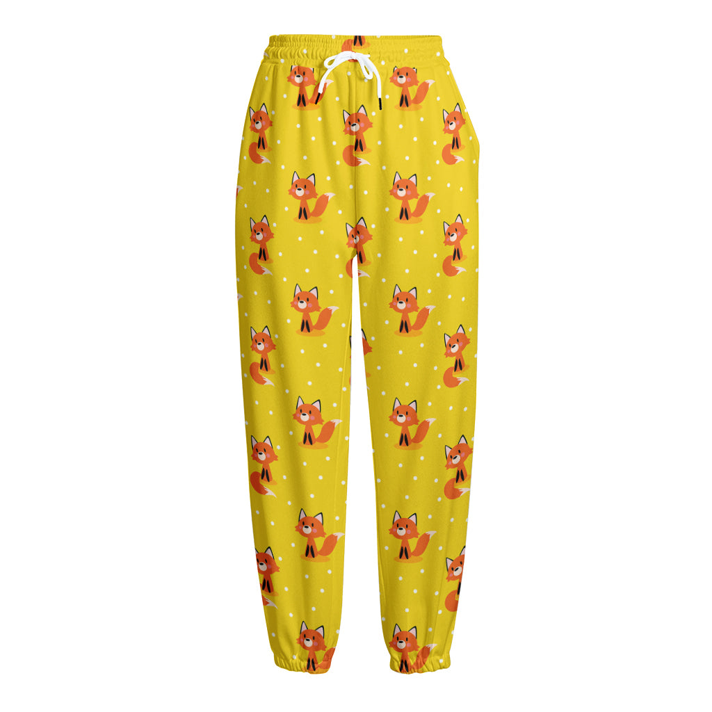 Cartoon Fox Pattern Print Fleece Lined Knit Pants