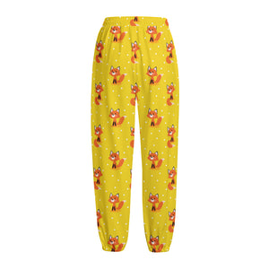 Cartoon Fox Pattern Print Fleece Lined Knit Pants