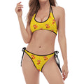 Cartoon Fox Pattern Print Halter Scoop Tie Side Bikini