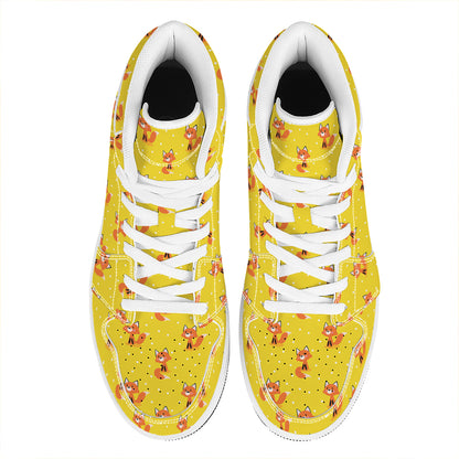 Cartoon Fox Pattern Print High Top Leather Sneakers