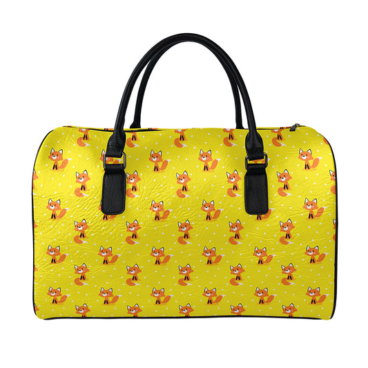 Cartoon Fox Pattern Print Leather Duffle Bag