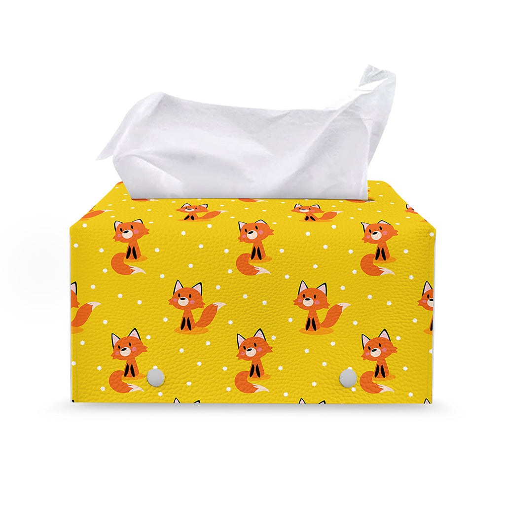 Cartoon Fox Pattern Print Leather Tissue Box Cover