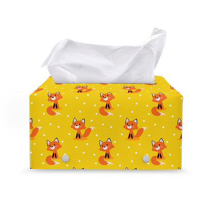 Cartoon Fox Pattern Print Leather Tissue Box Cover
