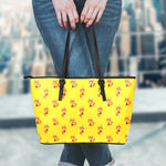 Cartoon Fox Pattern Print Leather Tote Bag