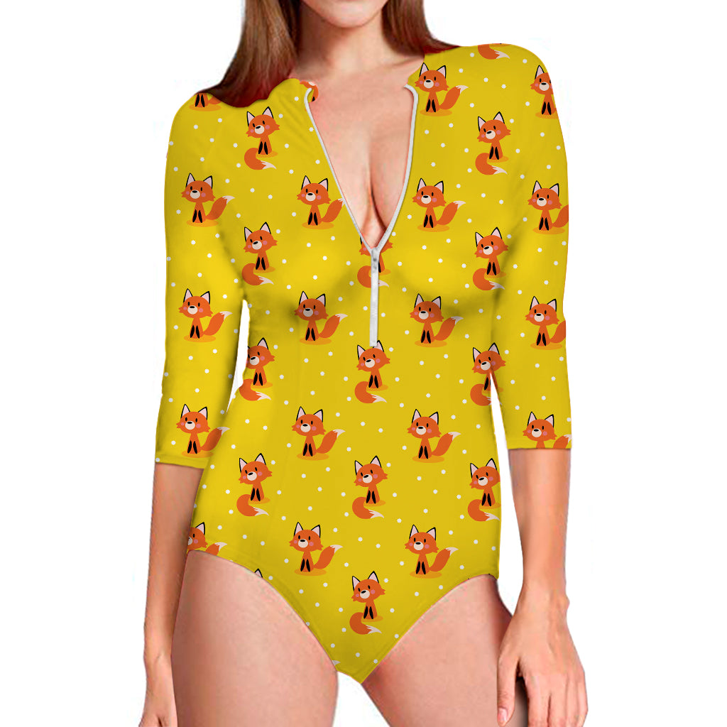 Cartoon Fox Pattern Print Long Sleeve Swimsuit
