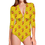 Cartoon Fox Pattern Print Long Sleeve Swimsuit