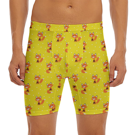 Cartoon Fox Pattern Print Men's Long Boxer Briefs