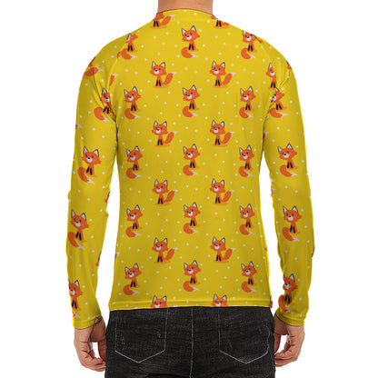 Cartoon Fox Pattern Print Men's Long Sleeve Rash Guard