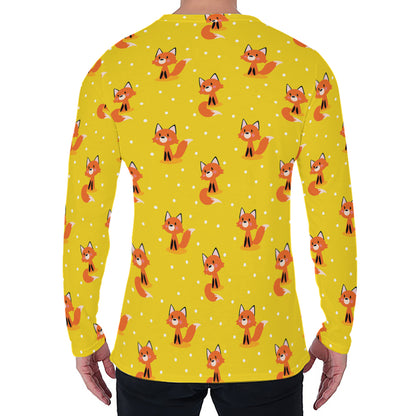 Cartoon Fox Pattern Print Men's Long Sleeve T-Shirt