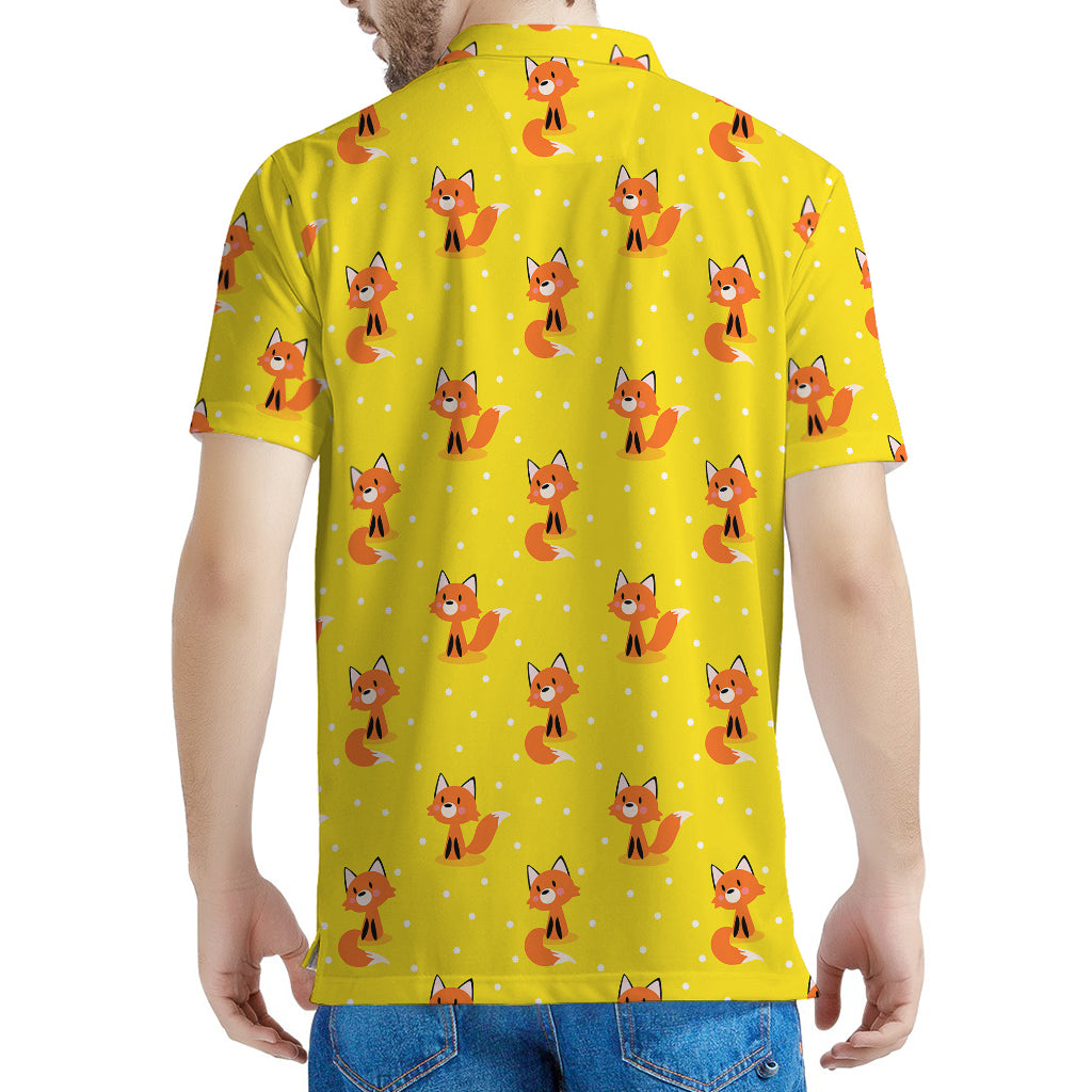 Cartoon Fox Pattern Print Men's Polo Shirt