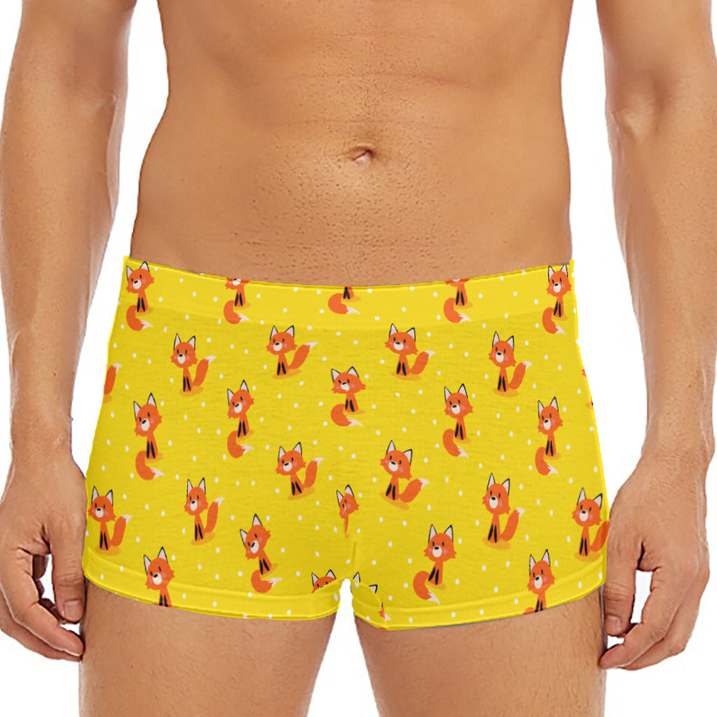 Cartoon Fox Pattern Print Men's Short Boxer Briefs