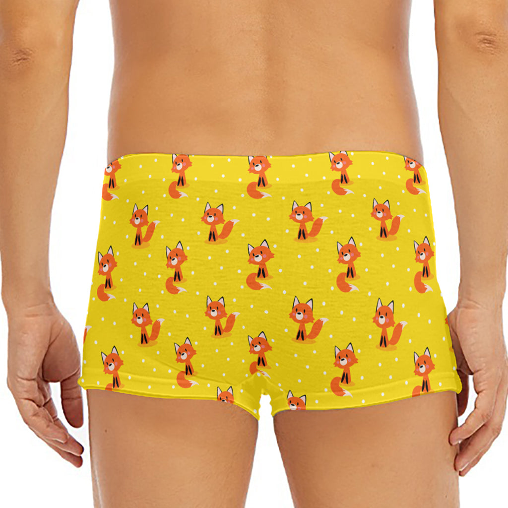Cartoon Fox Pattern Print Men's Short Boxer Briefs
