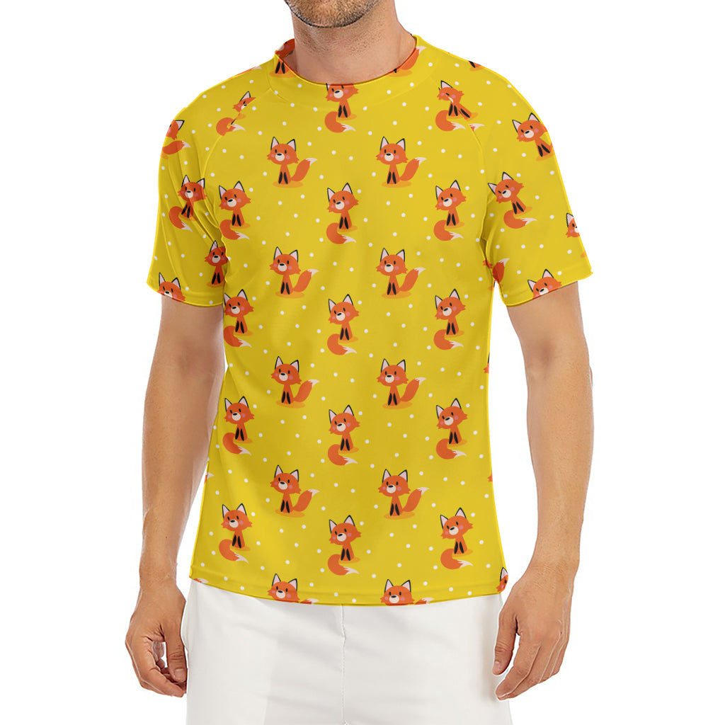 Cartoon Fox Pattern Print Men's Short Sleeve Rash Guard