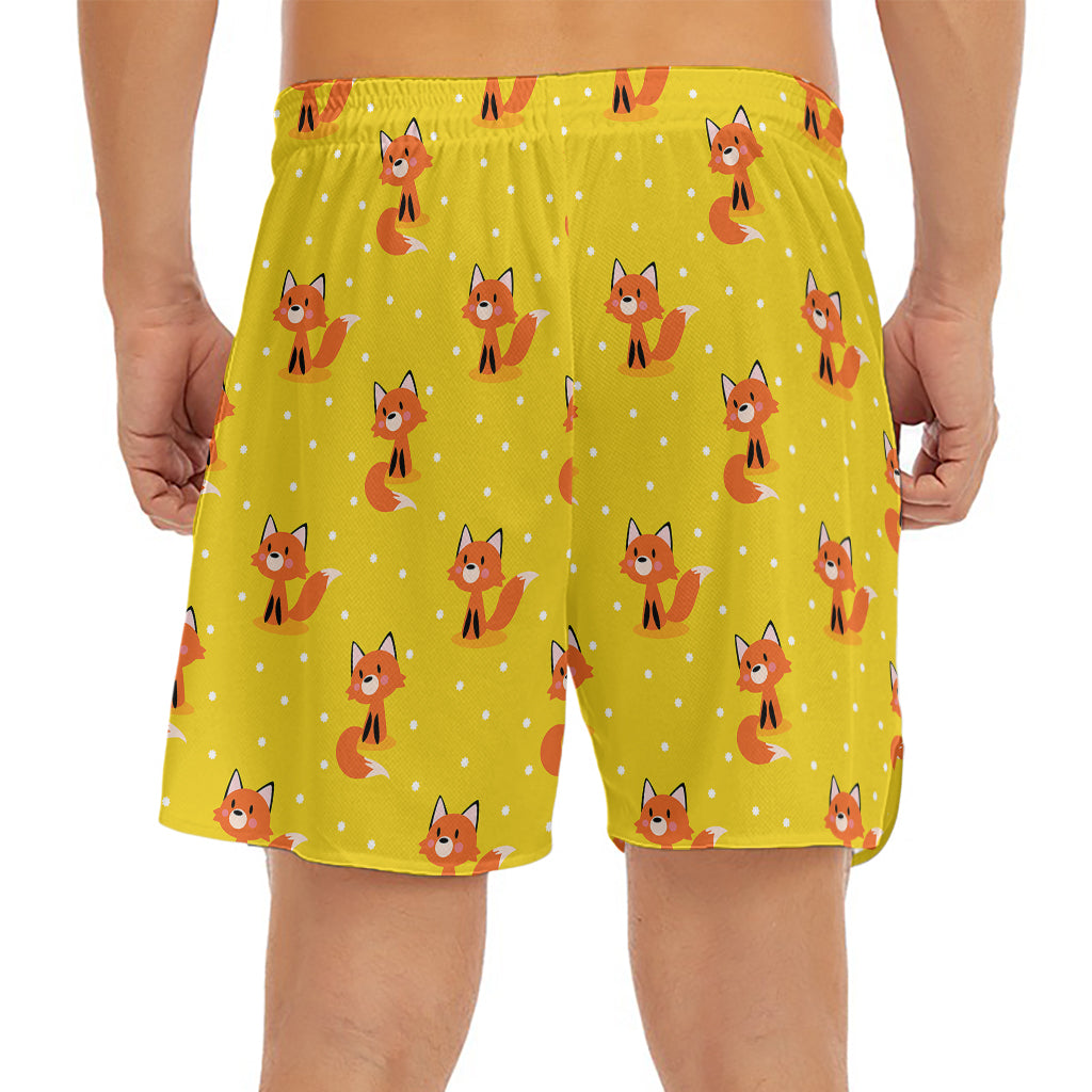 Cartoon Fox Pattern Print Men's Split Running Shorts