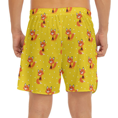 Cartoon Fox Pattern Print Men's Split Running Shorts